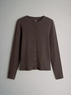 The Set 3 Pack Long Sleeve Button Through Rib T-Shirt Black/Chocolate Brown/Berry^Women Tops & T-Shirts