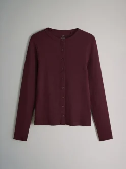 The Set 3 Pack Long Sleeve Button Through Rib T-Shirt Black/Chocolate Brown/Berry^Women Tops & T-Shirts