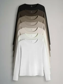 Sale The Set 7 Pack Long Sleeve Crew Neck T-Shirts Chocolate Brown/ Taupe Brown/ Light Brown/ Neutral