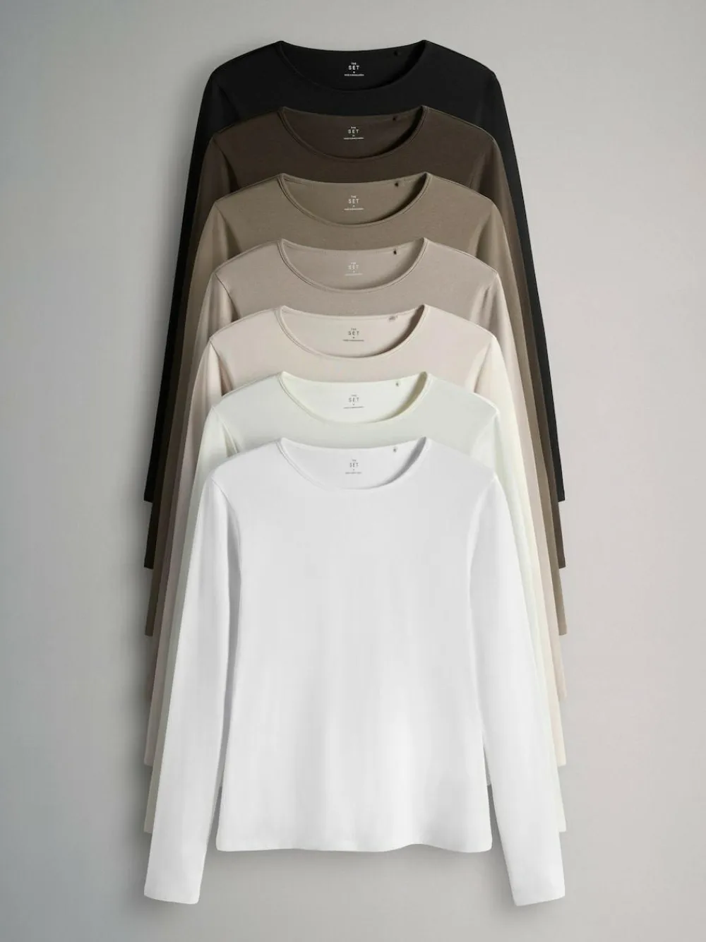 Sale The Set 7 Pack Long Sleeve Crew Neck T-Shirts Chocolate Brown/ Taupe Brown/ Light Brown/ Neutral