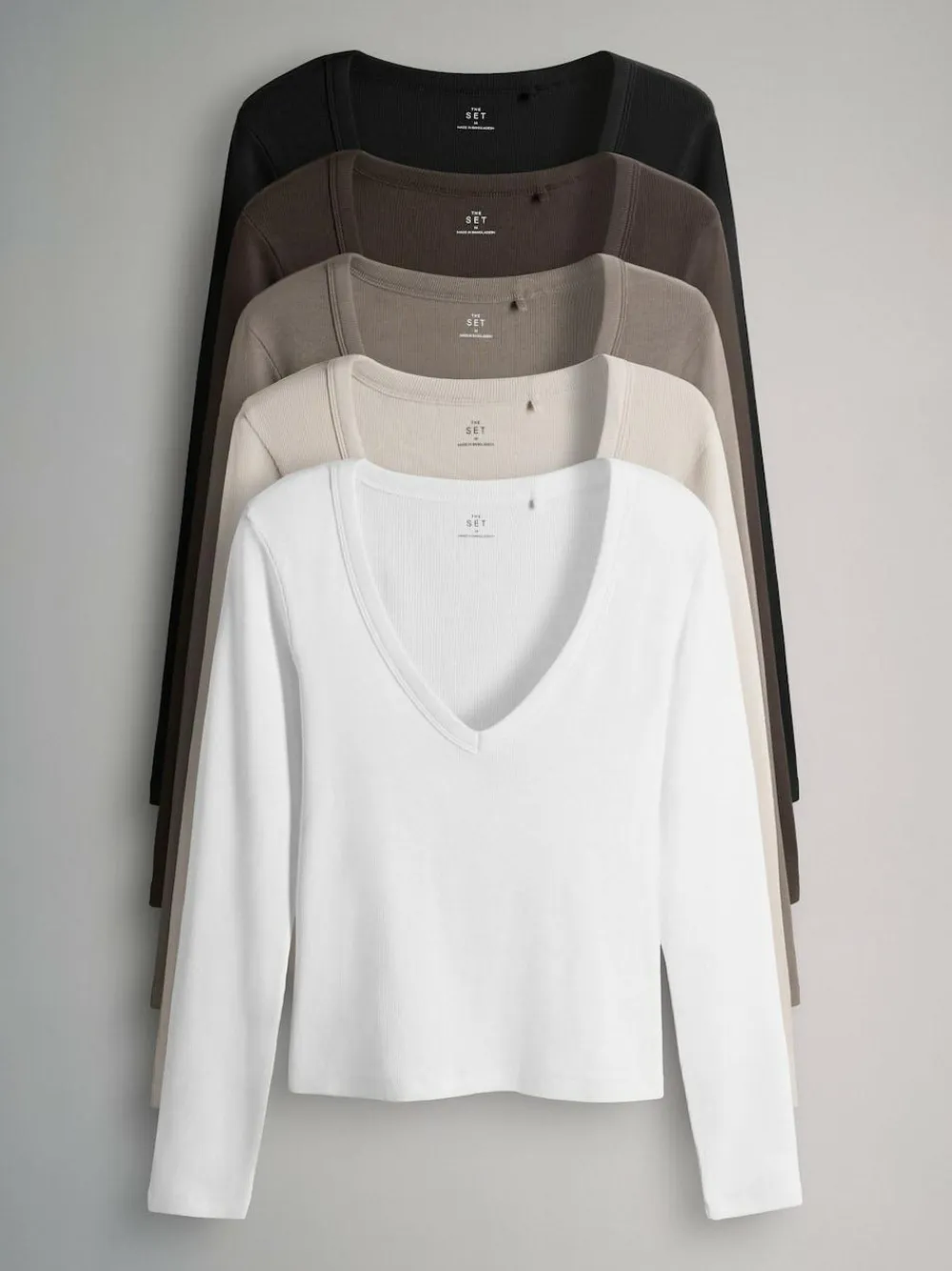 Hot The Set 5 Pack Long Sleeve V-Neck Ribbed T-Shirts Multi