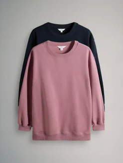 Outlet The Set 2 Pack Longline Crew Neck Sweatshirt Navy/Pink