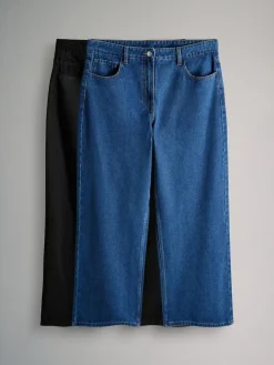 Discount The Set 2 Pack Low Rise Wide Leg Denim Jeans Black/Mid Blue