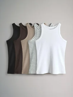 The Set 5 Pack Racer Ribbed Vests^Women Sportswear