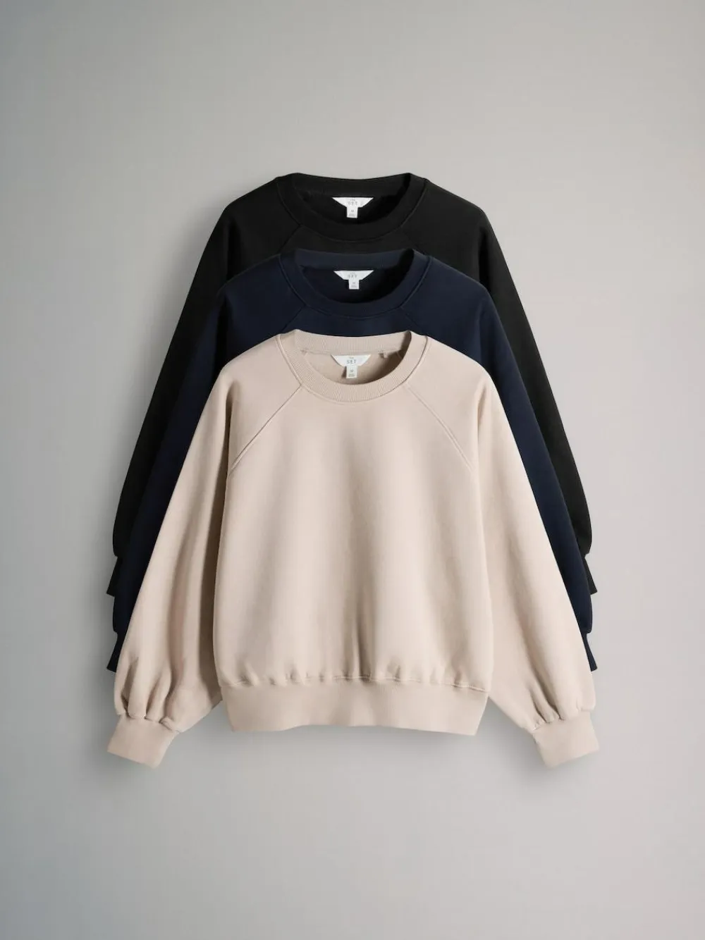 New The Set 3 Pack Raglan Sweat Tops Black/Navy/Cream