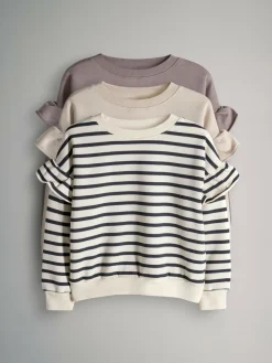 The Set 3 Pack Relaxed Frill Sleeve Sweatshirts Brown/Cream/Stripe^ Nightwear|Sweatshirts & Hoodies