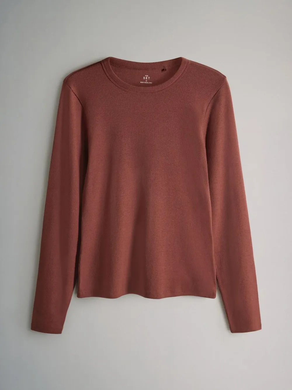 The Set 5 Pack Ribbed Long Sleeve T-Shirts Brown/Pink/White/Stripe^Women Nightwear|Tops & T-Shirts