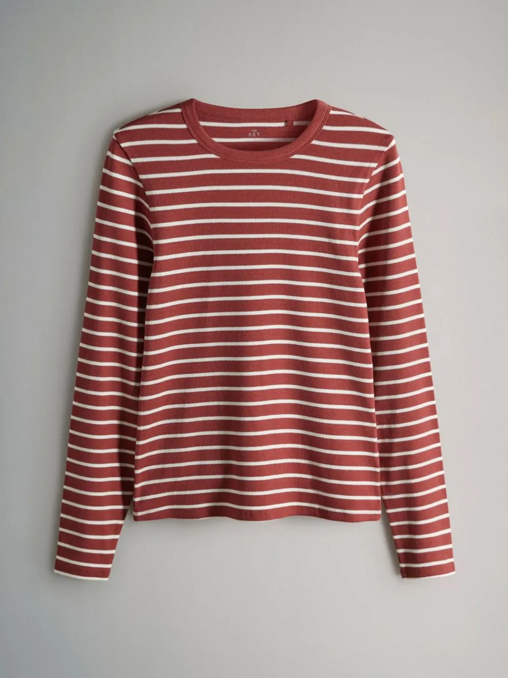 The Set 5 Pack Ribbed Long Sleeve T-Shirts Brown/Pink/White/Stripe^Women Nightwear|Tops & T-Shirts