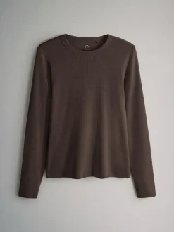 The Set 5 Pack Ribbed Long Sleeve T-Shirts Brown/Pink/White/Stripe^Women Nightwear|Tops & T-Shirts