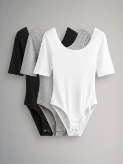 The Set 3 Pack Ribbed Long Sleeve Bodysuits Black/Grey/White^Women All Lingerie|Tops & T-Shirts