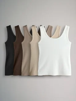 The Set 5 Pack Ribbed Scoop Neck Vests^Women Sportswear