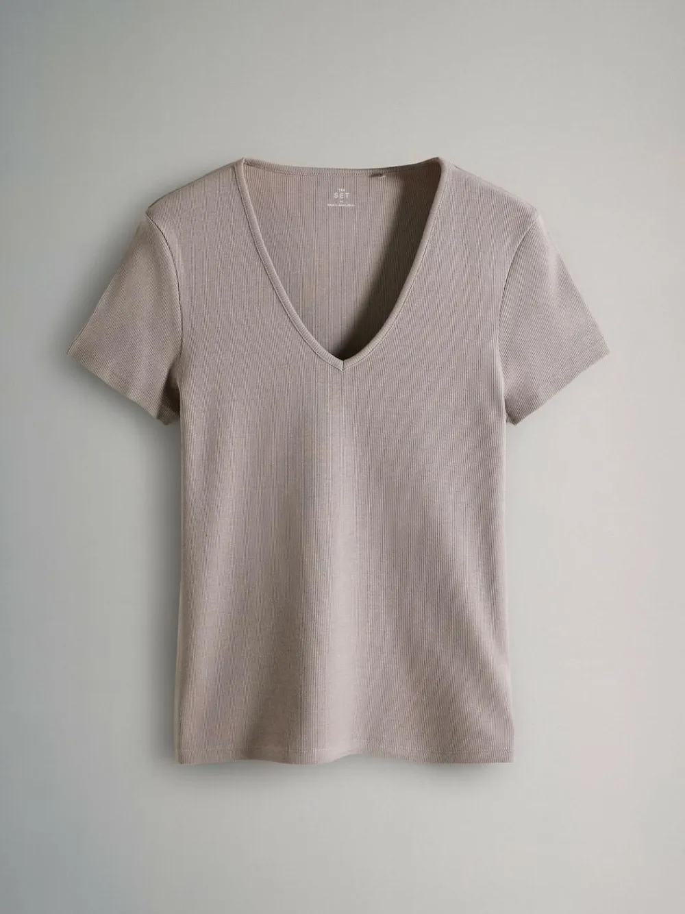 The Set 3 Pack Ribbed V-Neck Short Sleeved T-Shirts Black/White/Taupe Brown^Women Nightwear|Tops & T-Shirts