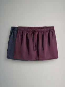 The Set 2 Pack Satin Pyjamas Shorts Burgundy/Navy Polka Dot^Women Pyjamas