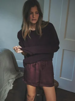 The Set 2 Pack Satin Pyjamas Shorts Burgundy/Navy Polka Dot^Women Pyjamas