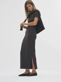 The Set 3 Pack Short Sleeve Ribbed Midi Dresses Black/Chocolate/Charcoal