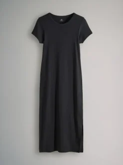 The Set 3 Pack Short Sleeve Ribbed Midi Dresses Black/Chocolate/Charcoal