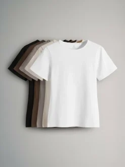 New The Set 5 Pack Short Sleeve Fitted Crew Neck T-Shirts Black/Brown/Neutral/Nude/White