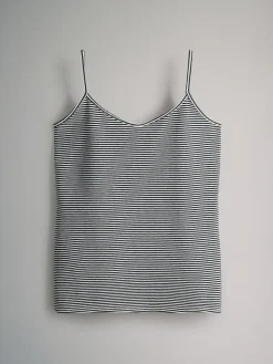 Best The Set 5 Pack Thin Strap Vest Tops Black/Grey/Stripe/Light Grey Marl/White