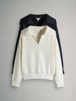 The Set 2 Pack Trophy Neck Long Sleeve Sweat Tops Navy/Cream^Women Hoodies & Sweatshirts