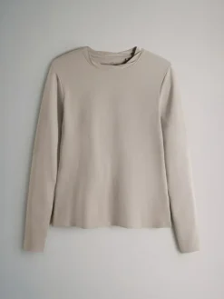 The Set 3 Pack Twist Neck Long Sleeve T-Shirts Chocolate Brown/Taupe Brown/Cream^Women Tops & T-Shirts