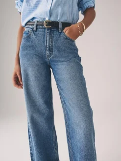Sale The Set 2 Pack Wide Leg Turn Up Hem Jeans Mid Blue/Dark Blue