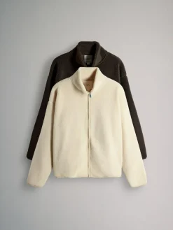 The Set 2 Pack Zip Through Borg Fleeces Chocolate Brown/Cream^Women Coats & Jackets|Coats & Jackets