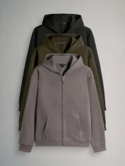 The Set 3 Pack Zip Through Hooded Sweatshirt Black/Grey/Green^ Sweatshirts & Hoodies|Sweatshirts & Hoodies