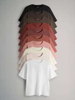 The Set Black/White/Red/Neutrals 10 Pack Short Sleeve Relaxed Fit Crew Neck T-Shirts^Women Nightwear|Tops & T-Shirts