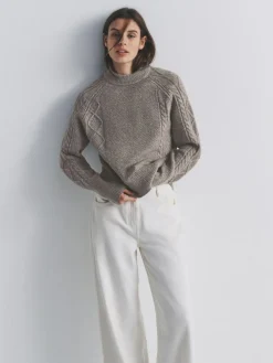 Best The Set Cream/Light Brown Marl 2 Pack Knitted Cable Jumpers With Wool