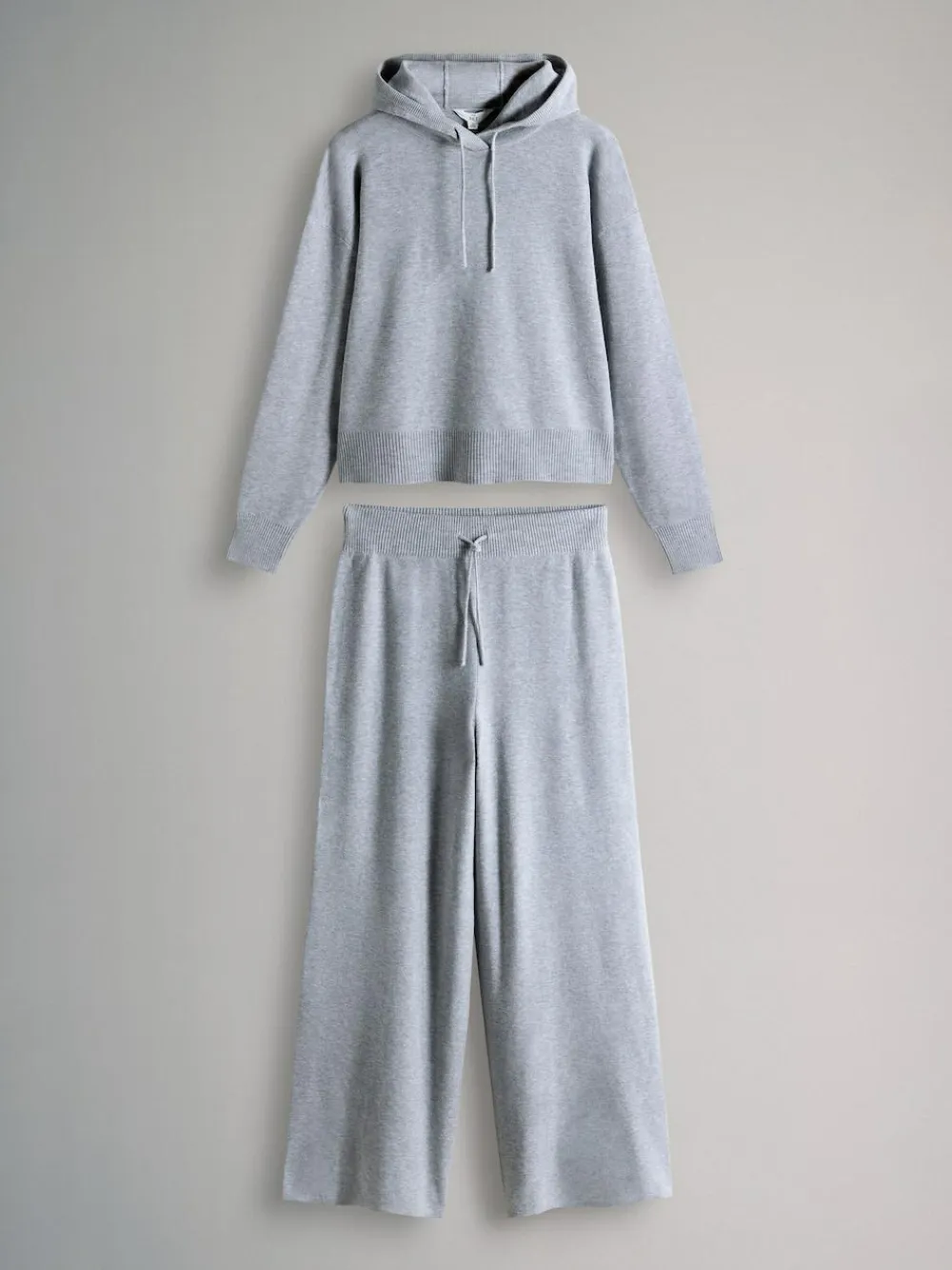 Discount The Set Knitted Ribbed Hoodie and Wide Leg Trouser Co-ord Light Grey Marl