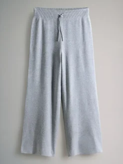 Discount The Set Knitted Ribbed Hoodie and Wide Leg Trouser Co-ord Light Grey Marl