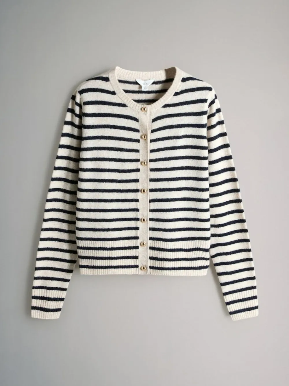 Outlet The Set Navy/Cream Stripe 2 Pack Gold Button Knitted Cardigans With Wool