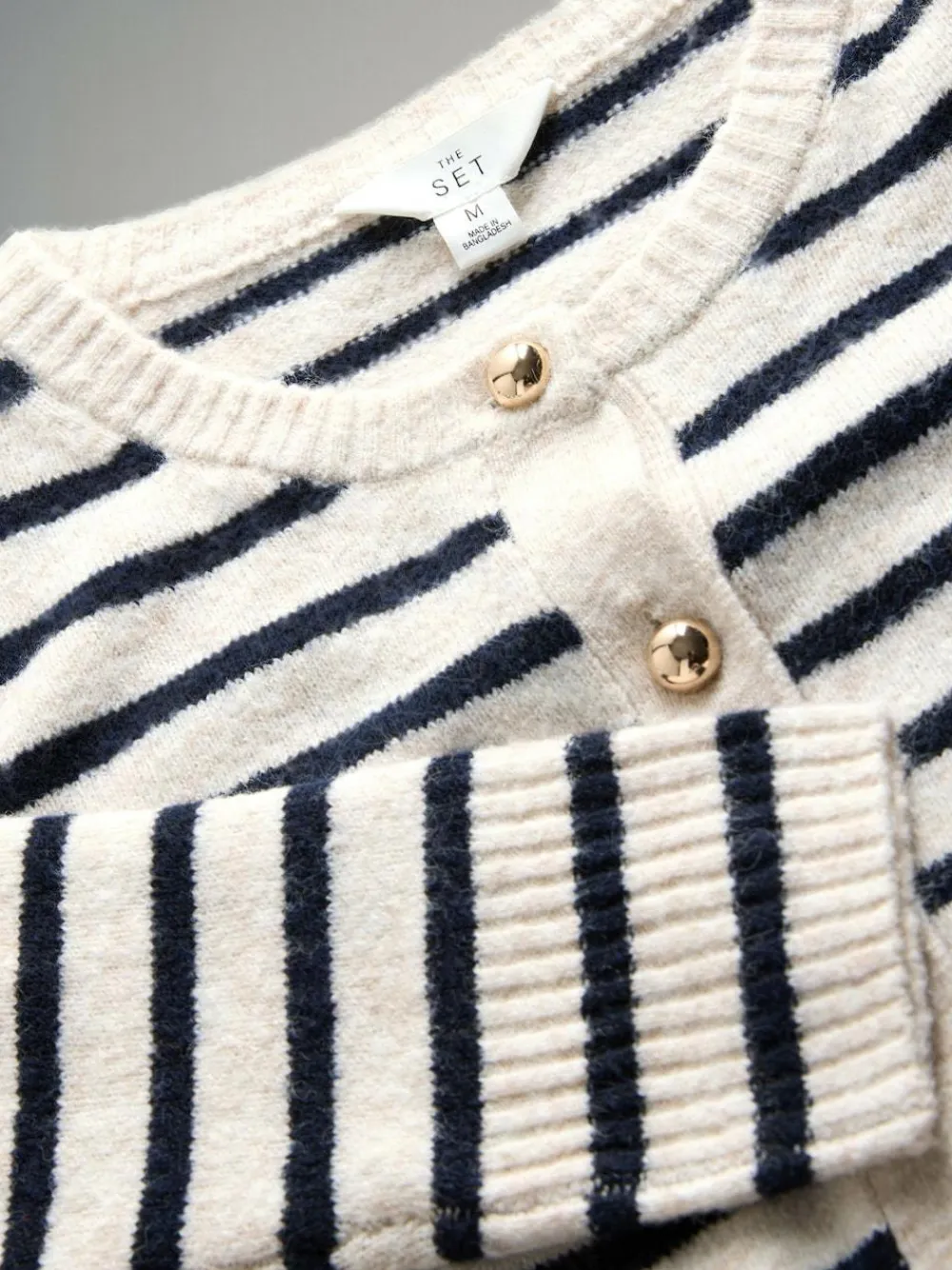 Outlet The Set Navy/Cream Stripe 2 Pack Gold Button Knitted Cardigans With Wool