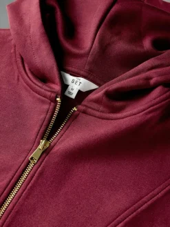 Outlet The Set Oversized Modal Zip Through Sweatshirt & Joggers Set Burgundy Red