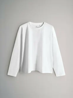 Discount The Set Relaxed Fit 4 Pack 100% Cotton Relaxed Long Sleeve T-Shirts Light Green/Pink/White/Stripe