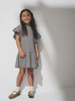 Online The Set Short Frill Sleeve Drop Waist Jersey Dresses 3 Pack Black/Brown Stripe/Red