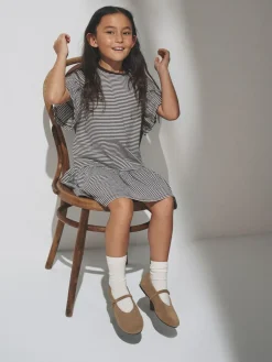 Online The Set Short Frill Sleeve Drop Waist Jersey Dresses 3 Pack Black/Brown Stripe/Red