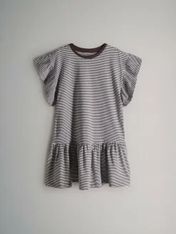 Online The Set Short Frill Sleeve Drop Waist Jersey Dresses 3 Pack Black/Brown Stripe/Red