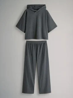 The Set Soft Touch Ribbed Sweat Hoodie And Joggers Set Grey