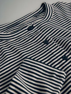 Hot The Set Stripe 2 Pack Button Through Long Sleeve Top and Drawstring Trousers Co-Ord Set