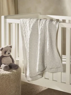 Online The White Company Grey Cotton Knitted Fleece Lined Blanket