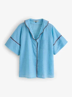 Their Nibs Blue Skinny Stripe Cotton Voile Oversized Long Pyjamas Set^Women Pyjamas