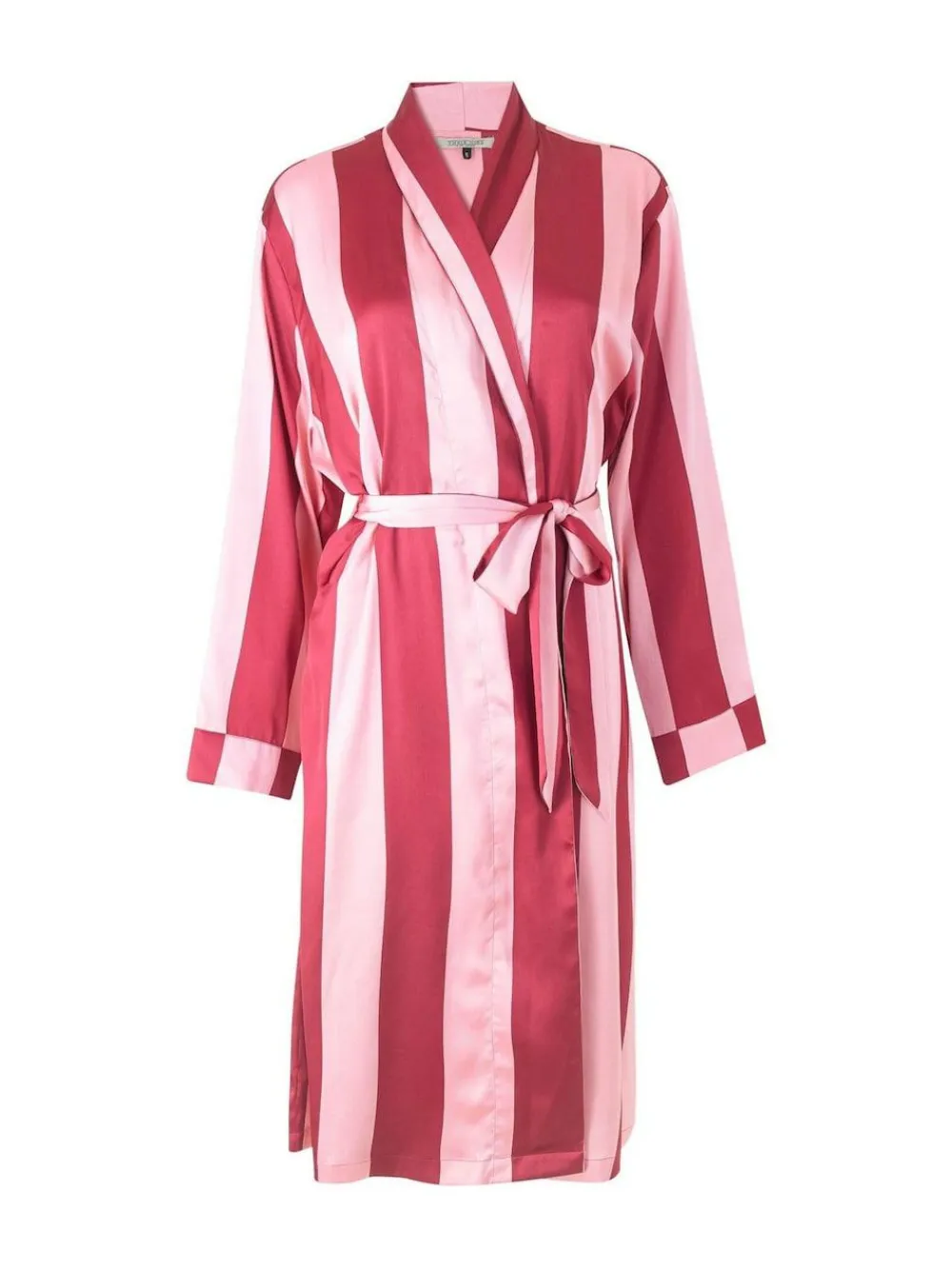 Their Nibs Pink Raspberry Stripe Satin Grandpa Robe^Women Bathrobes