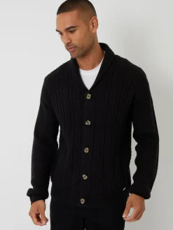 Discount Threadbare Cable Knit Shawl Collar Cardigan With Wool Black