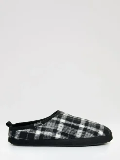 Hot Threadbare Check Faux Fur Lined Mule Slippers Black