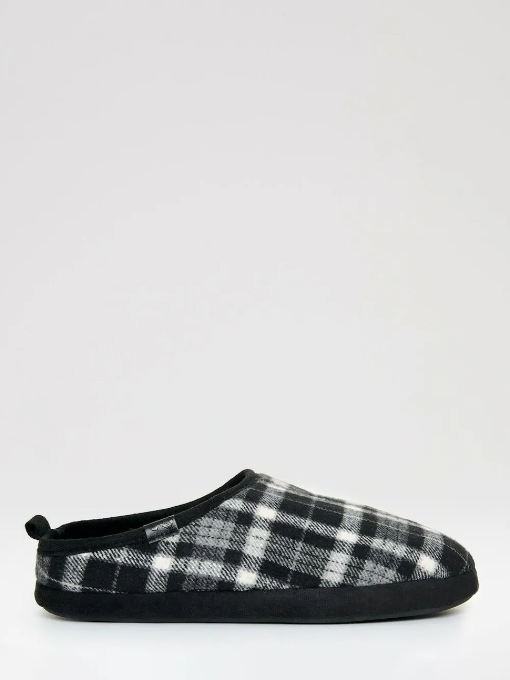 Hot Threadbare Check Faux Fur Lined Mule Slippers Black