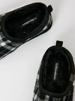Hot Threadbare Check Faux Fur Lined Mule Slippers Black
