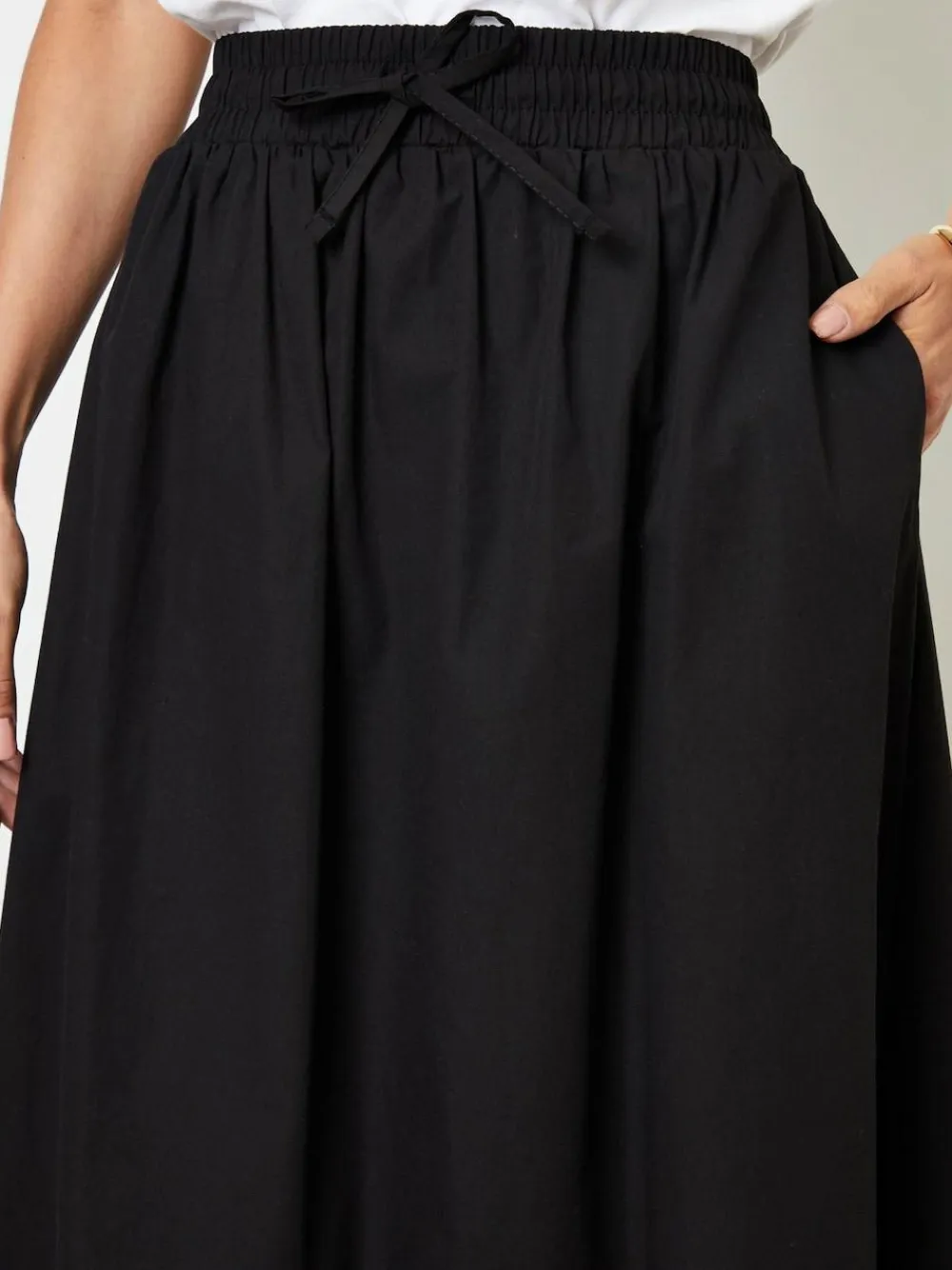 Threadbare Black Cotton Poplin Tie Waist Skirt with Pockets^Women Skirts
