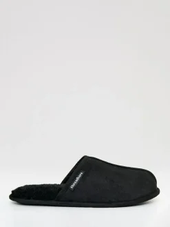 Online Threadbare Faux Fur Lined Slip On Mule Slippers Black