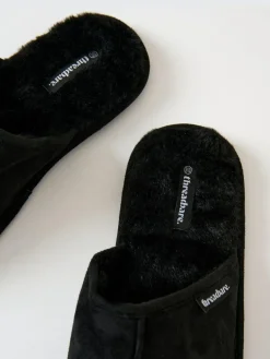 Online Threadbare Faux Fur Lined Slip On Mule Slippers Black